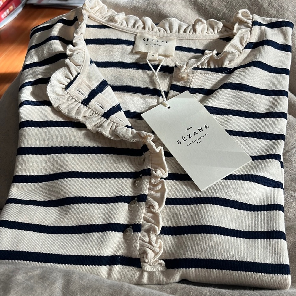 SEZANE Gael ecru/marine T-shirt
